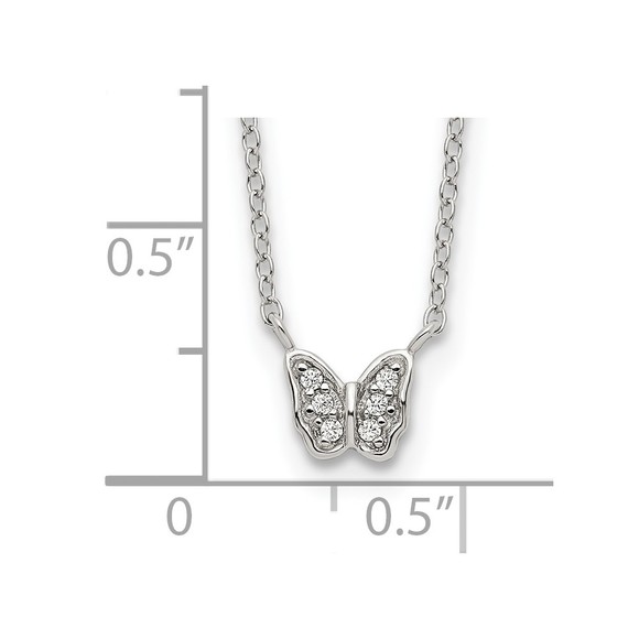 925 Sterling Silver Polished CZ Butterfly 16" Necklace with 2" extension - Picture 3 of 4